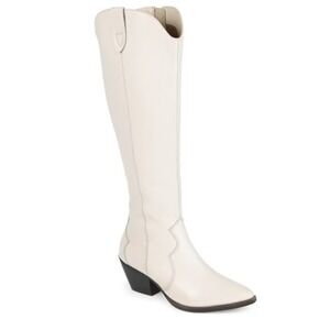 Journee Signature Ivory Leather Tall Knee High Western Cowboy Boots Women  8 NEW